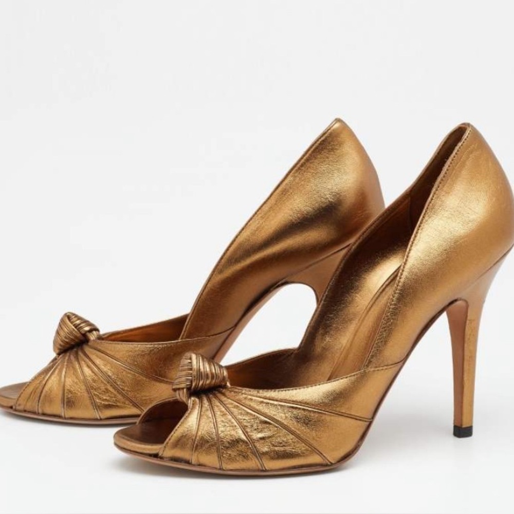 Gucci Gold High Heel Peep Toes